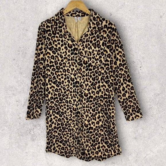 Nordstrom Leopard Print Cotton Flannel Pajama Dress Nightshirt Size Small 2021‎ - Picture 2 of 13